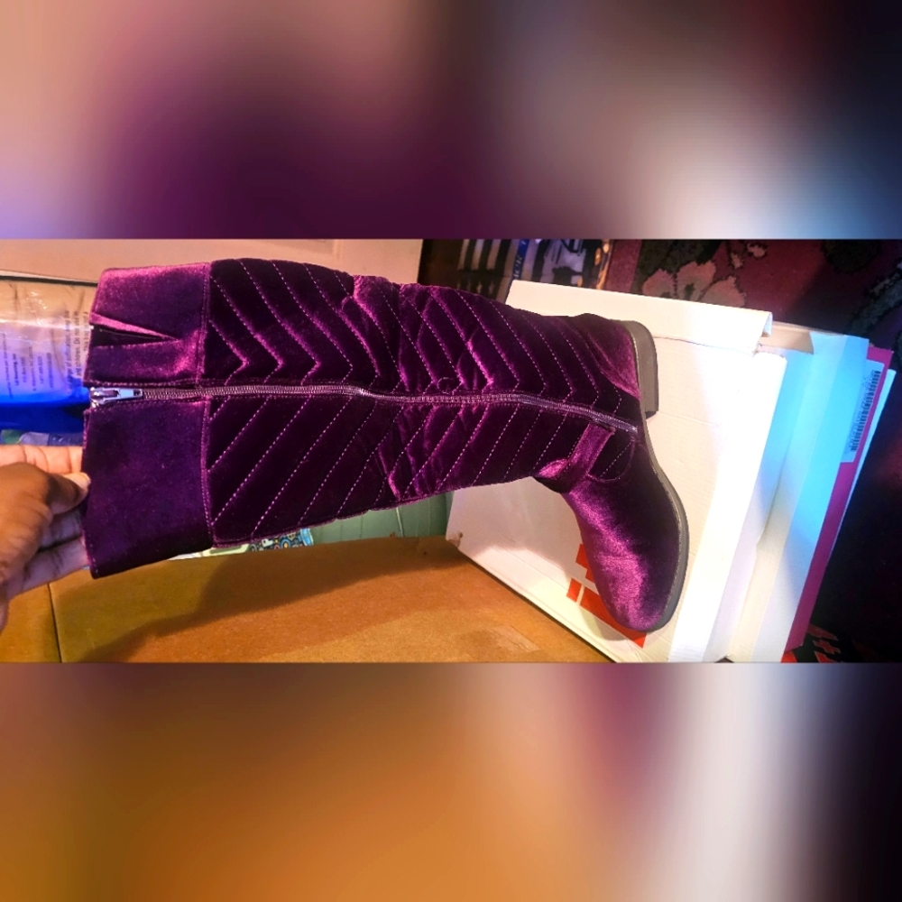 Purple Velvet Knee-High Boots